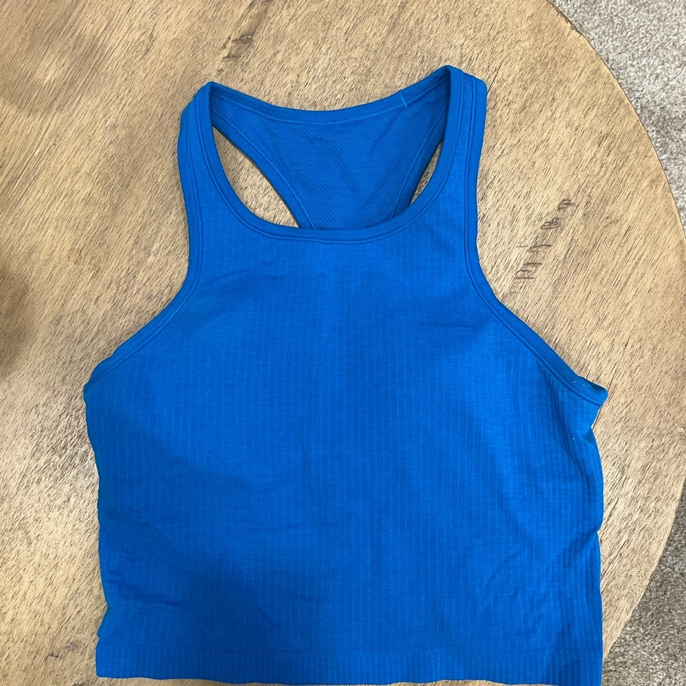 Lululemon Ebb to Street Cropped Racerback Tank Top in Blue size 8